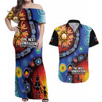 NAIDOC 2025 Our Voices Their Legacy Couples Matching Off Shoulder Maxi Dress and Hawaiian Shirt