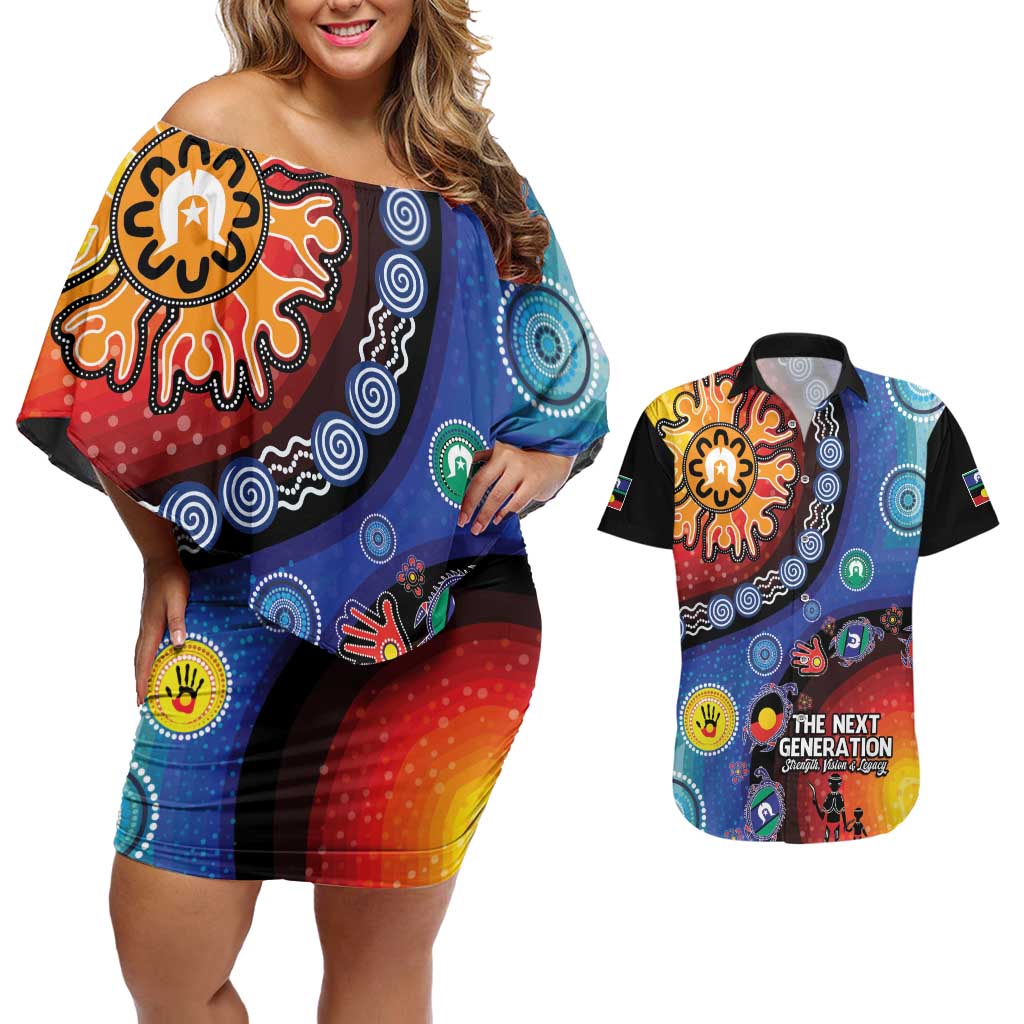 NAIDOC 2025 Our Voices Their Legacy Couples Matching Off Shoulder Short Dress and Hawaiian Shirt