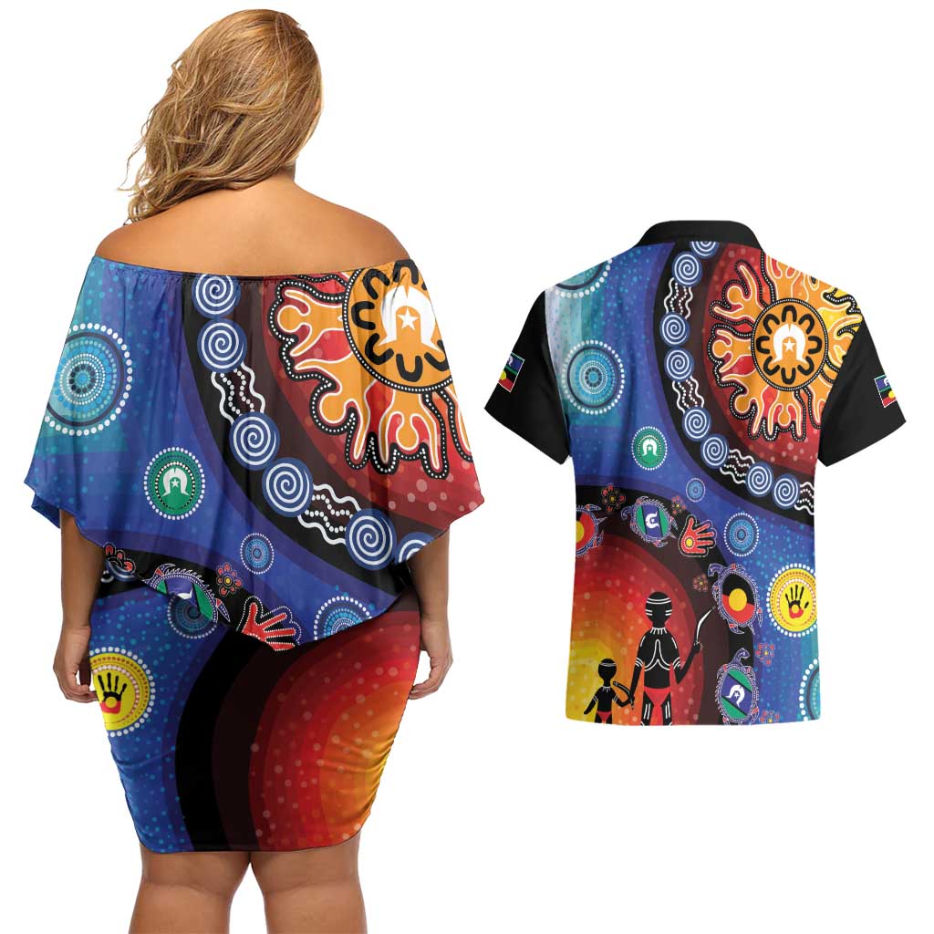 NAIDOC 2025 Our Voices Their Legacy Couples Matching Off Shoulder Short Dress and Hawaiian Shirt
