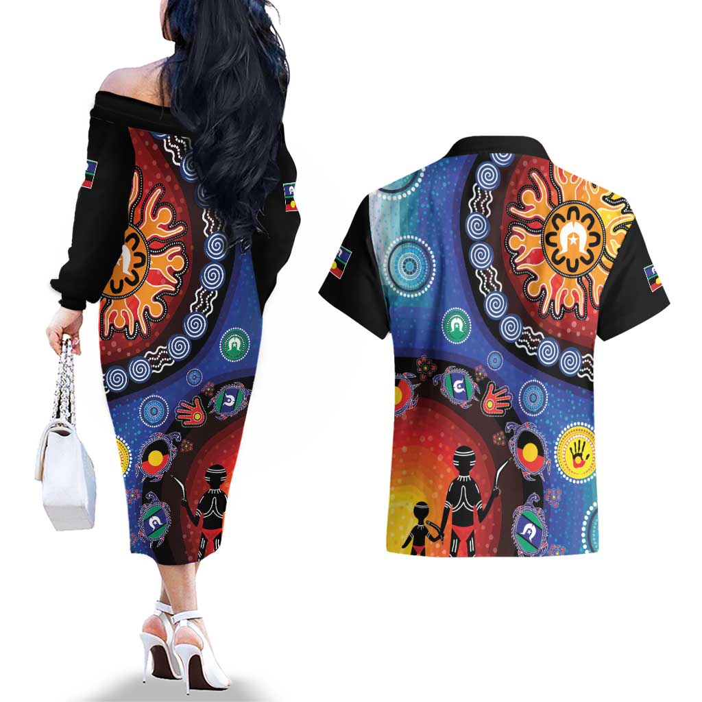 NAIDOC 2025 Our Voices Their Legacy Couples Matching Off The Shoulder Long Sleeve Dress and Hawaiian Shirt
