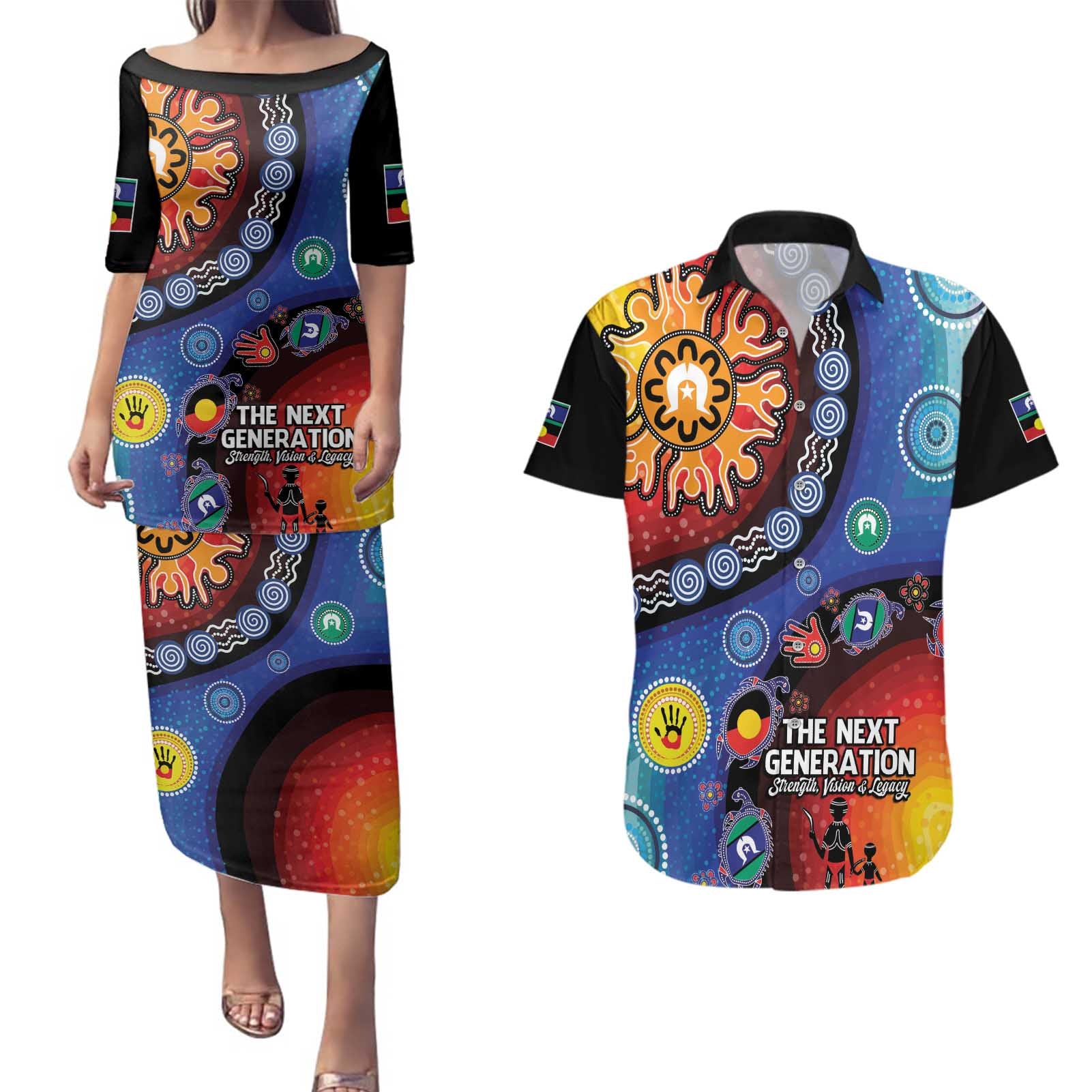 NAIDOC 2025 Our Voices Their Legacy Couples Matching Puletasi and Hawaiian Shirt
