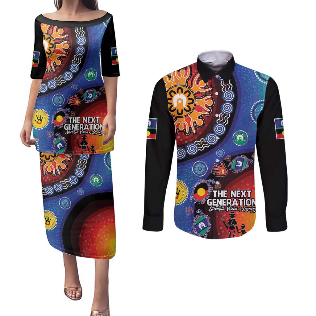 NAIDOC 2025 Our Voices Their Legacy Couples Matching Puletasi and Long Sleeve Button Shirt