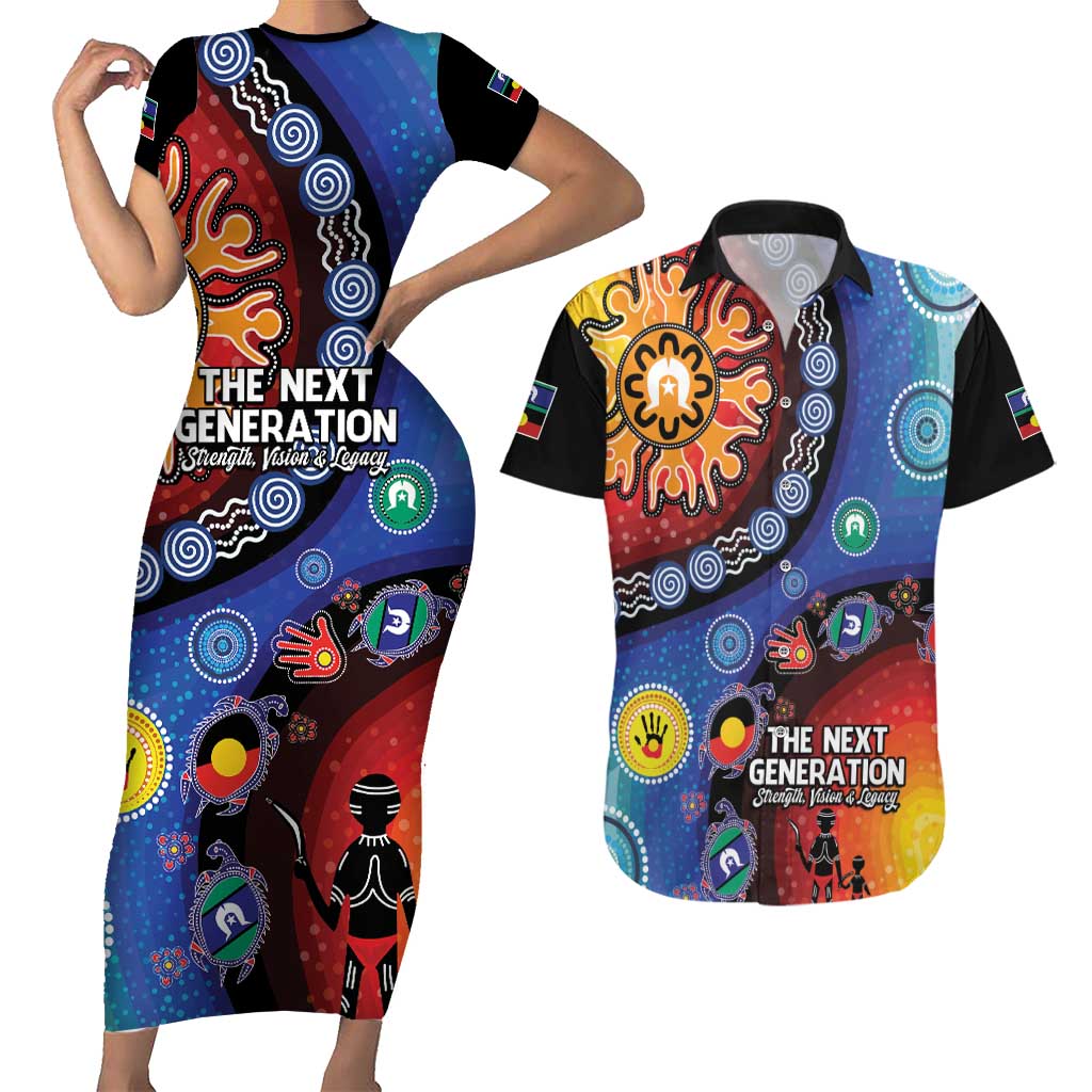 NAIDOC 2025 Our Voices Their Legacy Couples Matching Short Sleeve Bodycon Dress and Hawaiian Shirt