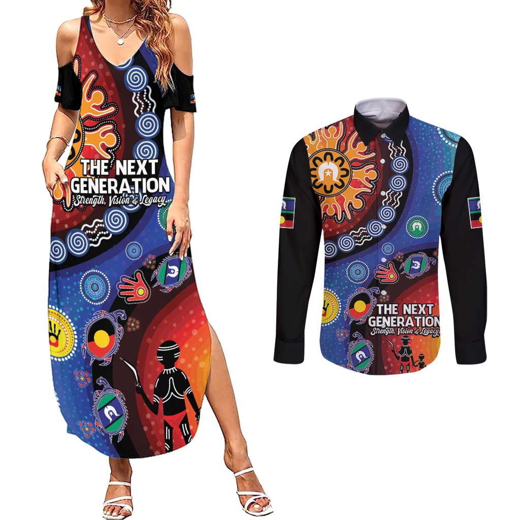 NAIDOC 2025 Our Voices Their Legacy Couples Matching Summer Maxi Dress and Long Sleeve Button Shirt