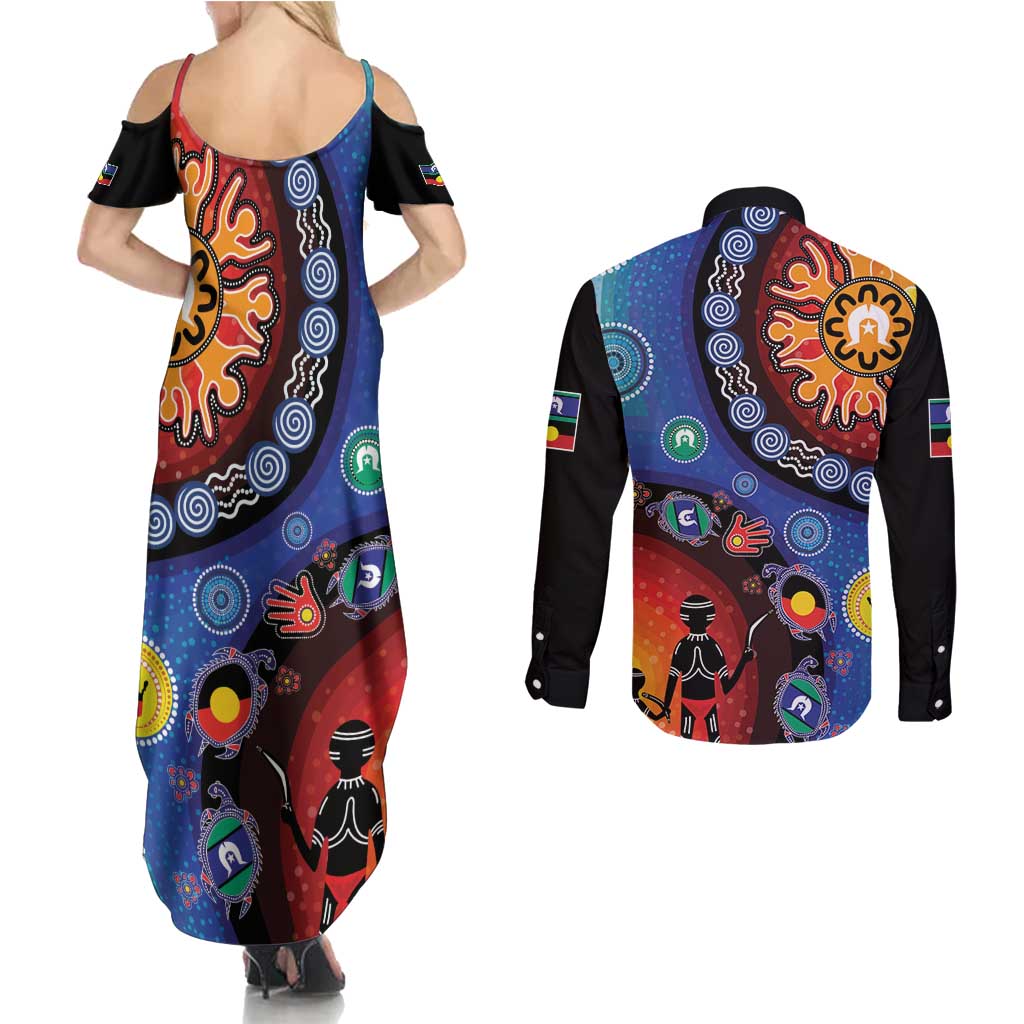 NAIDOC 2025 Our Voices Their Legacy Couples Matching Summer Maxi Dress and Long Sleeve Button Shirt