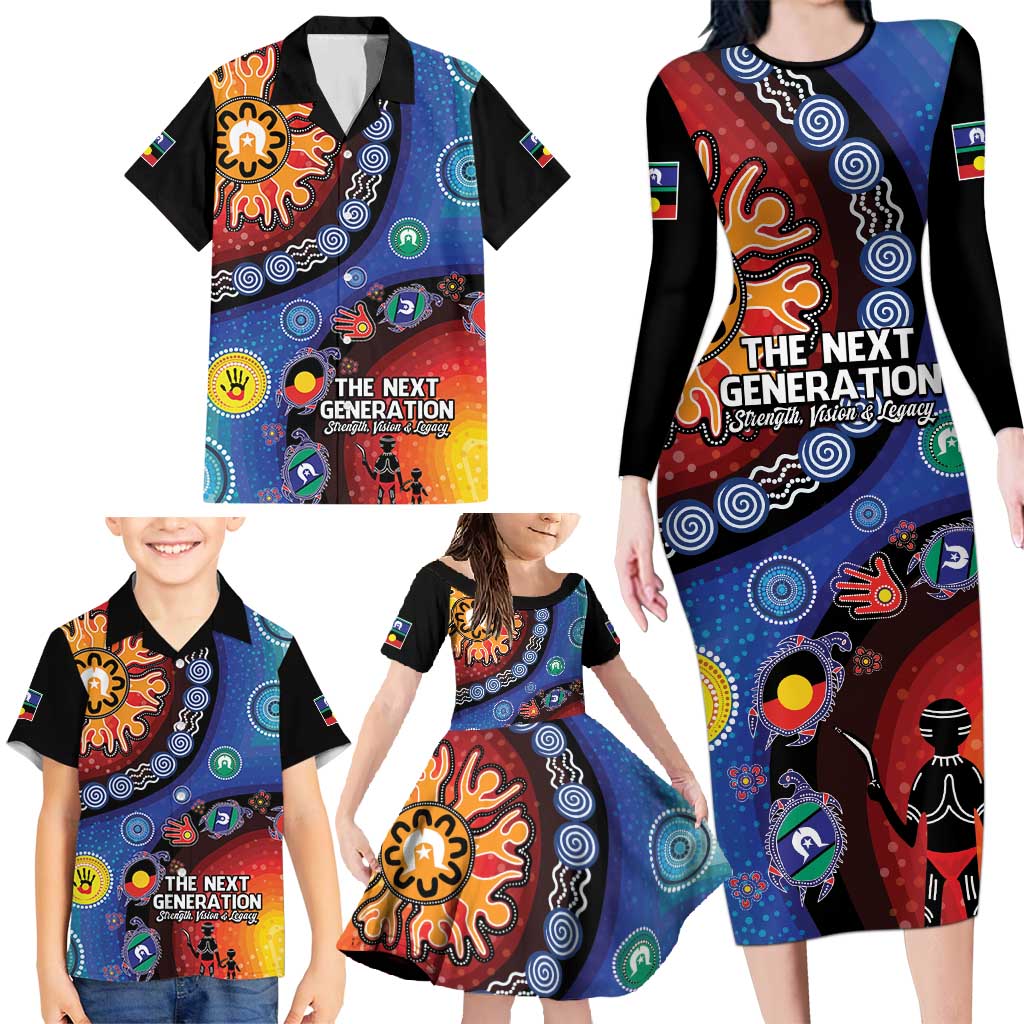 NAIDOC 2025 Our Voices Their Legacy Family Matching Long Sleeve Bodycon Dress and Hawaiian Shirt