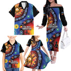 NAIDOC 2025 Our Voices Their Legacy Family Matching Off The Shoulder Long Sleeve Dress and Hawaiian Shirt