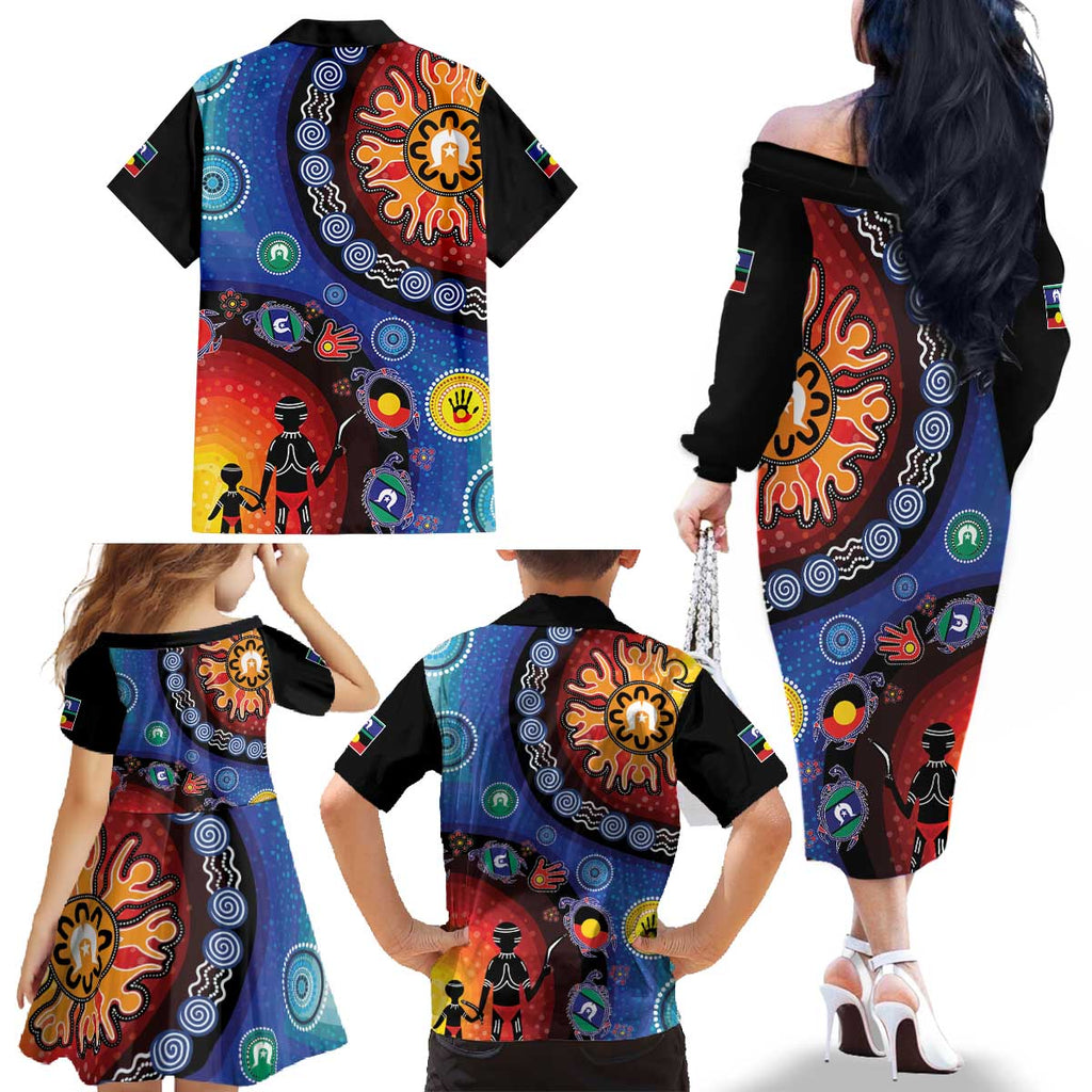 NAIDOC 2025 Our Voices Their Legacy Family Matching Off The Shoulder Long Sleeve Dress and Hawaiian Shirt