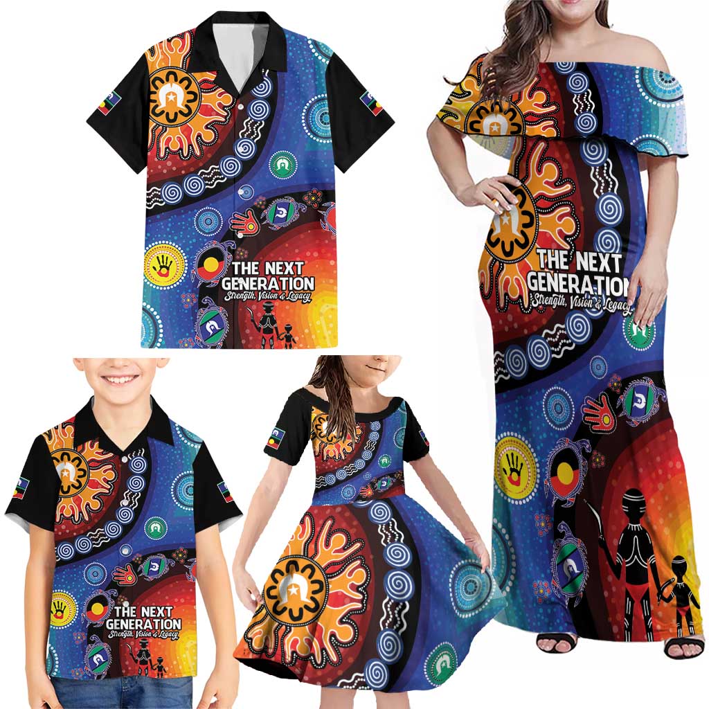 NAIDOC 2025 Our Voices Their Legacy Family Matching Off Shoulder Maxi Dress and Hawaiian Shirt