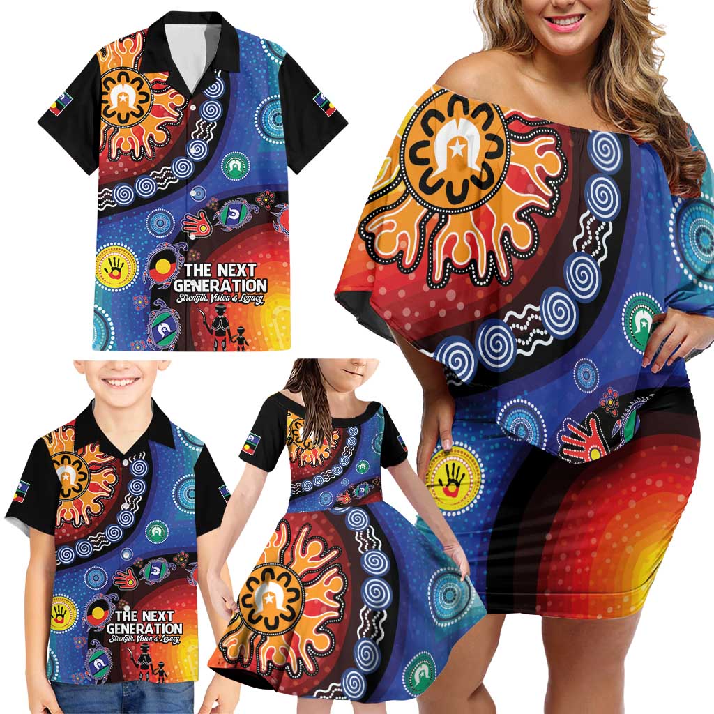 NAIDOC 2025 Our Voices Their Legacy Family Matching Off Shoulder Short Dress and Hawaiian Shirt