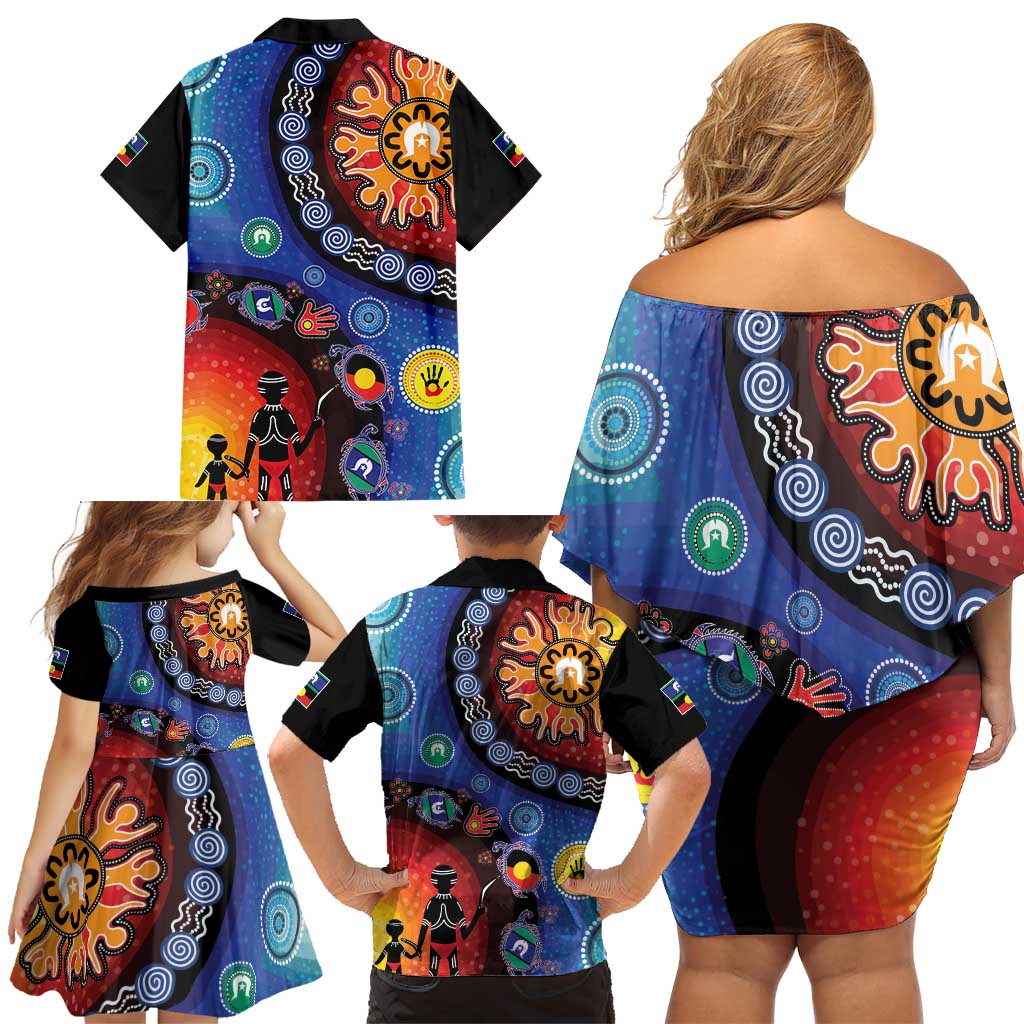 NAIDOC 2025 Our Voices Their Legacy Family Matching Off Shoulder Short Dress and Hawaiian Shirt