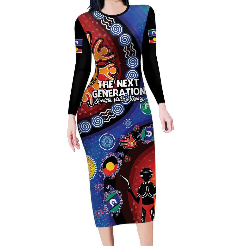 NAIDOC 2025 Our Voices Their Legacy Long Sleeve Bodycon Dress