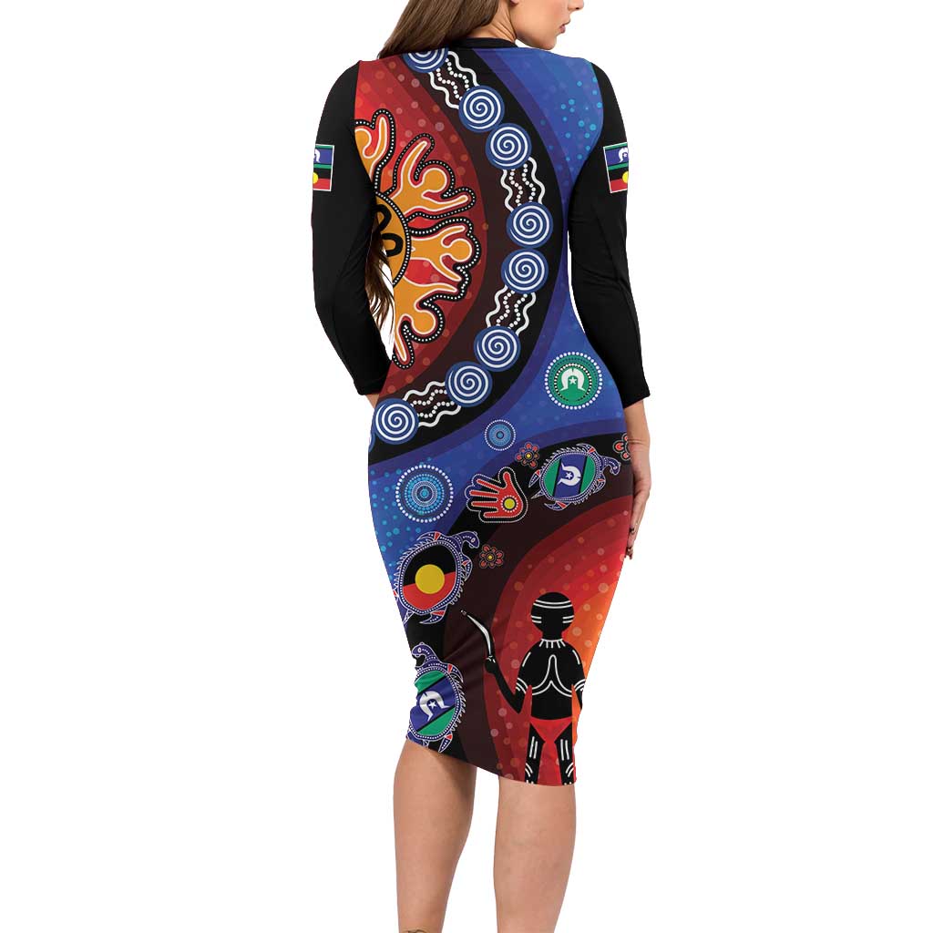 NAIDOC 2025 Our Voices Their Legacy Long Sleeve Bodycon Dress