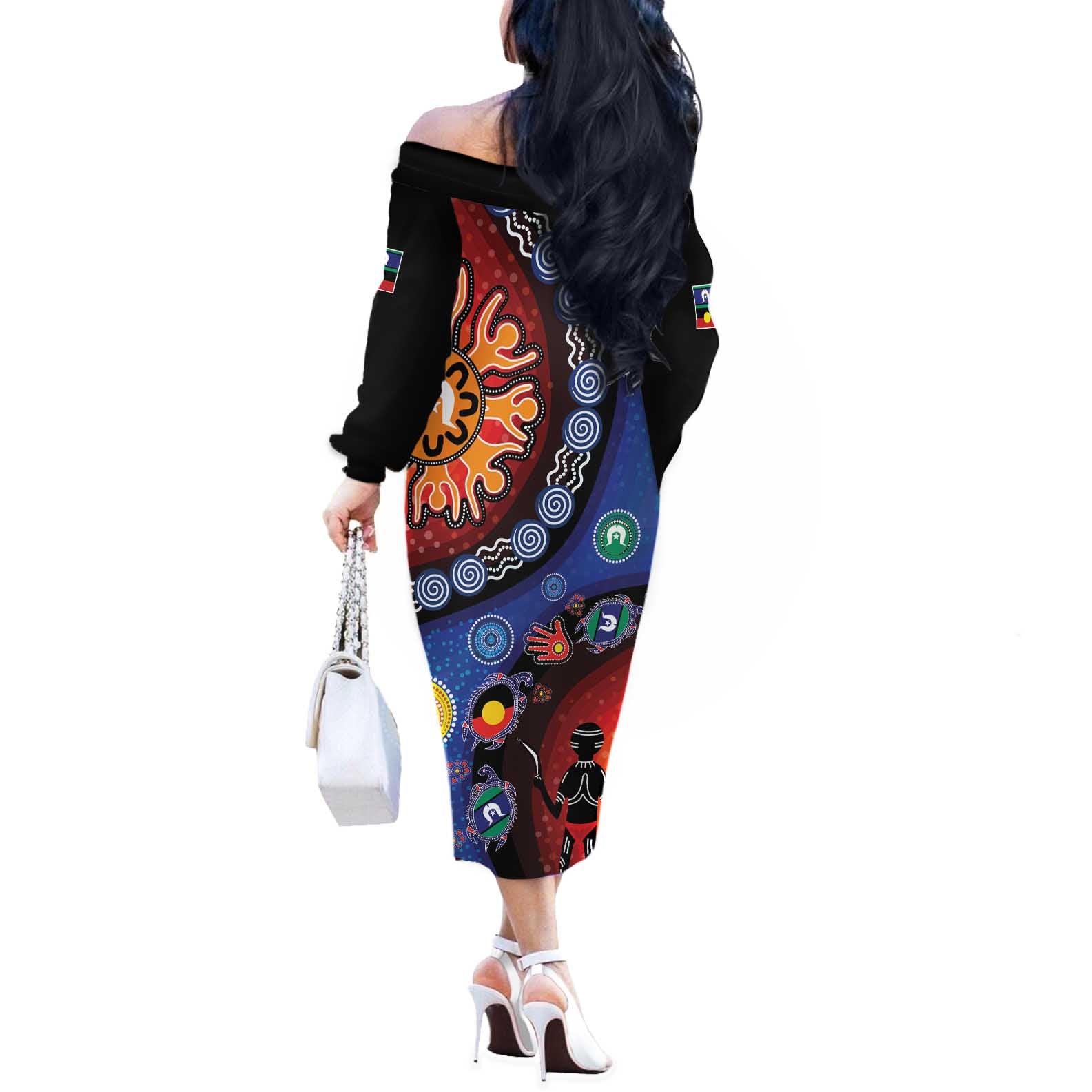 NAIDOC 2025 Our Voices Their Legacy Off The Shoulder Long Sleeve Dress