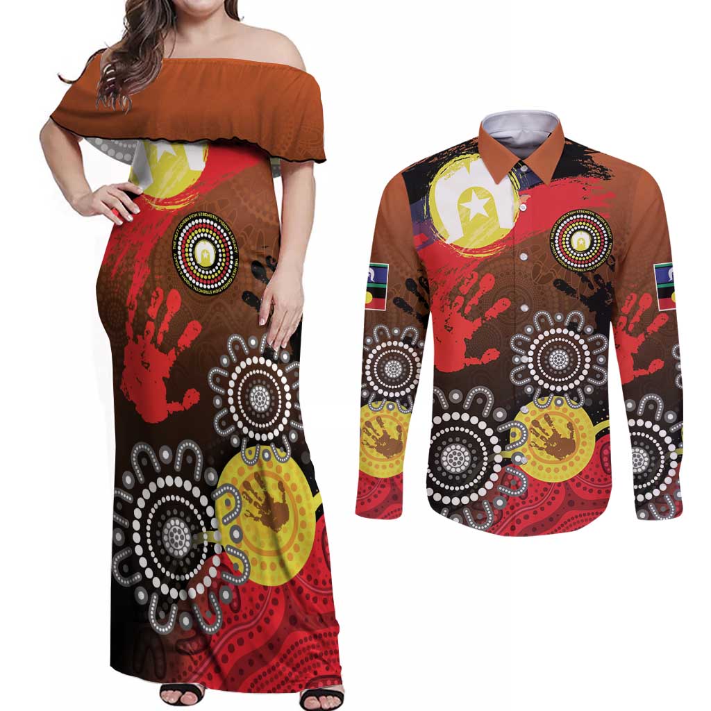 NAIDOC 2025 The Next Generation Couples Matching Off Shoulder Maxi Dress and Long Sleeve Button Shirt Aboriginal-Islanders Inspired Story