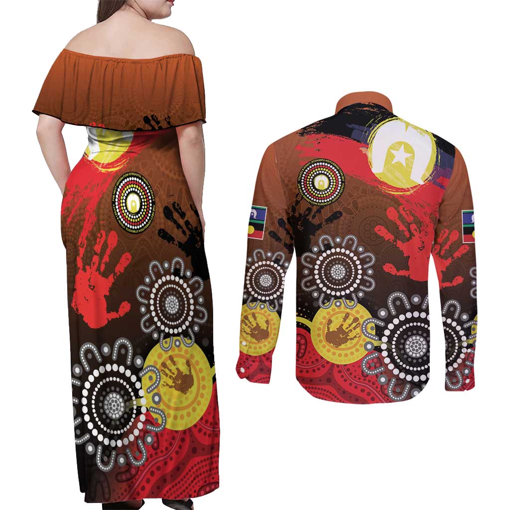 NAIDOC 2025 The Next Generation Couples Matching Off Shoulder Maxi Dress and Long Sleeve Button Shirt Aboriginal-Islanders Inspired Story