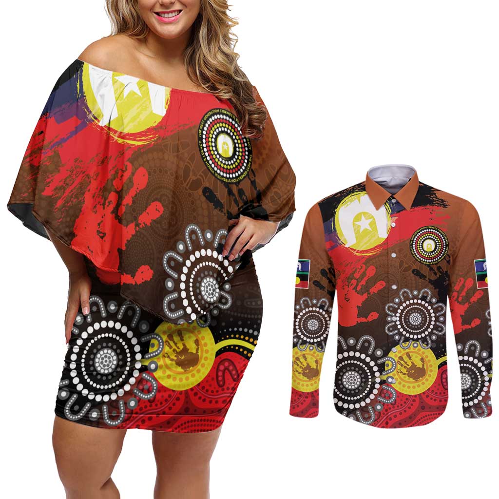 NAIDOC 2025 The Next Generation Couples Matching Off Shoulder Short Dress and Long Sleeve Button Shirt Aboriginal-Islanders Inspired Story