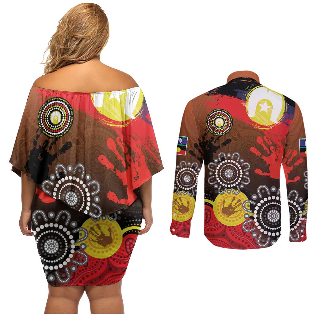 NAIDOC 2025 The Next Generation Couples Matching Off Shoulder Short Dress and Long Sleeve Button Shirt Aboriginal-Islanders Inspired Story