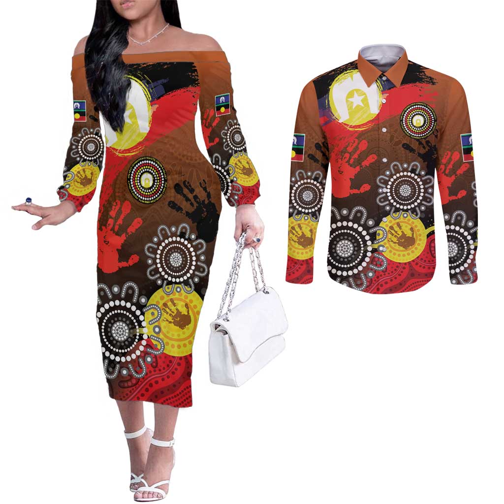NAIDOC 2025 The Next Generation Couples Matching Off The Shoulder Long Sleeve Dress and Long Sleeve Button Shirt Aboriginal-Islanders Inspired Story