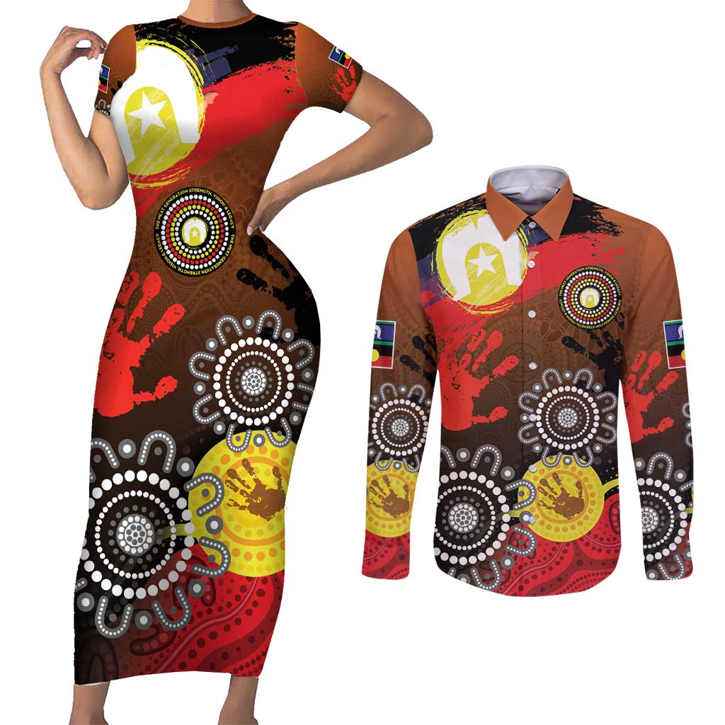 NAIDOC 2025 The Next Generation Couples Matching Short Sleeve Bodycon Dress and Long Sleeve Button Shirt Aboriginal-Islanders Inspired Story