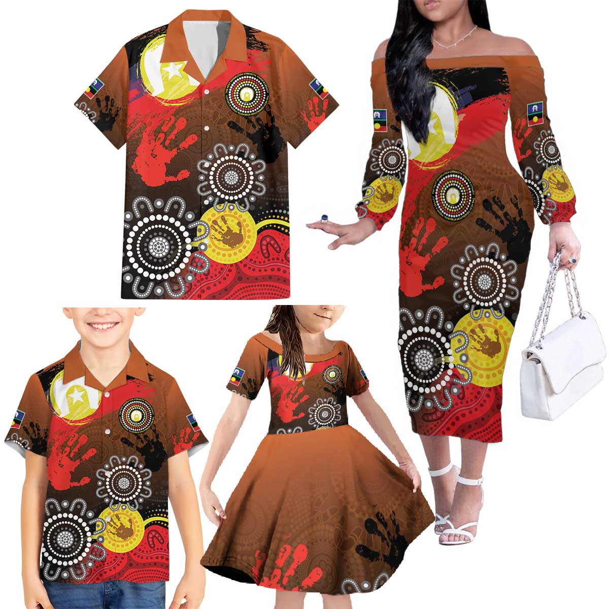 NAIDOC 2025 The Next Generation Family Matching Off The Shoulder Long Sleeve Dress and Hawaiian Shirt Aboriginal-Islanders Inspired Story