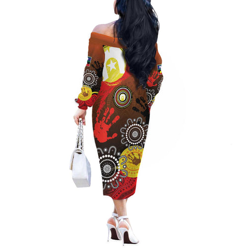 NAIDOC 2025 The Next Generation Off The Shoulder Long Sleeve Dress Aboriginal-Islanders Inspired Story