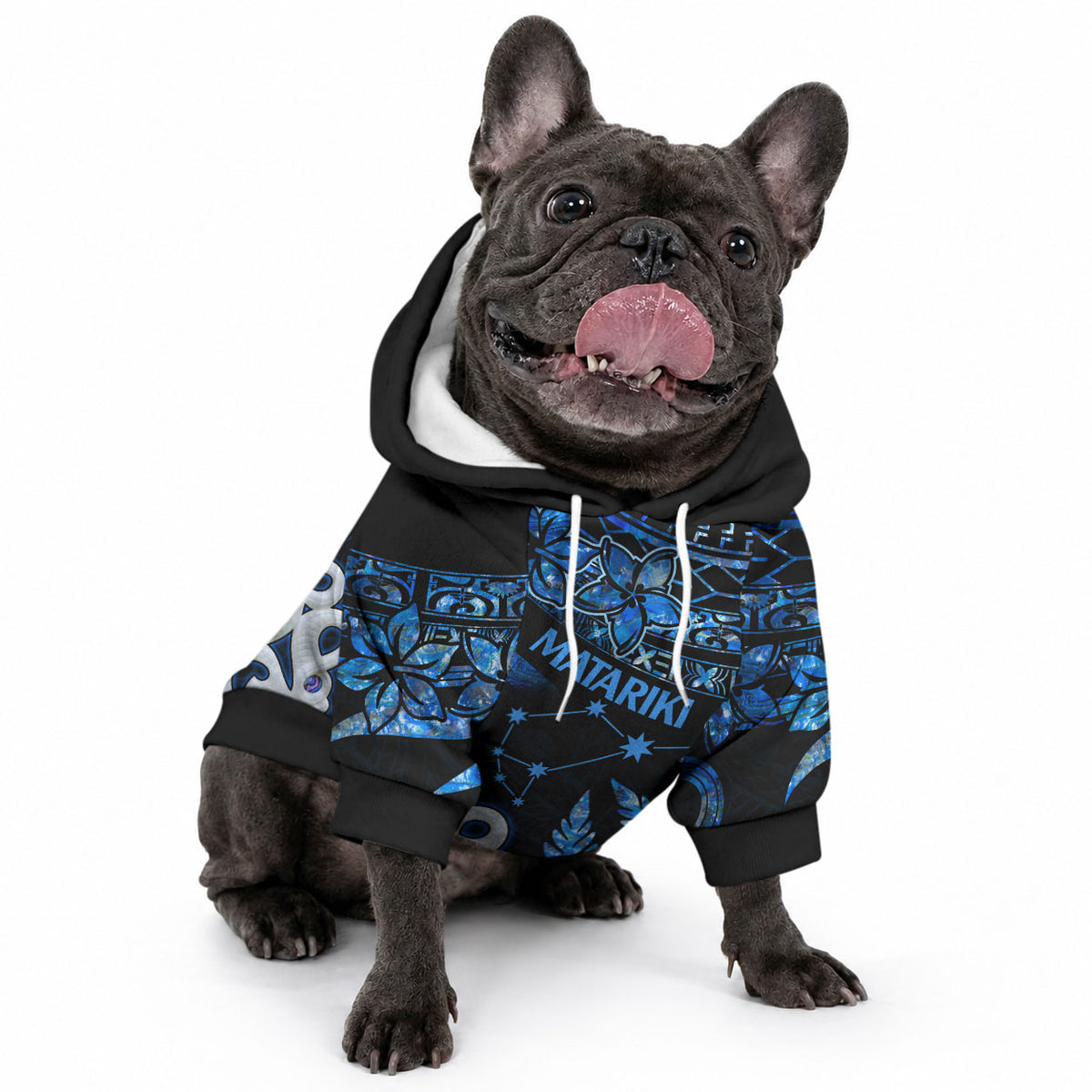 Matariki New Zealand Pet Hoodie Maori Manaia with Paua Shell - Blue