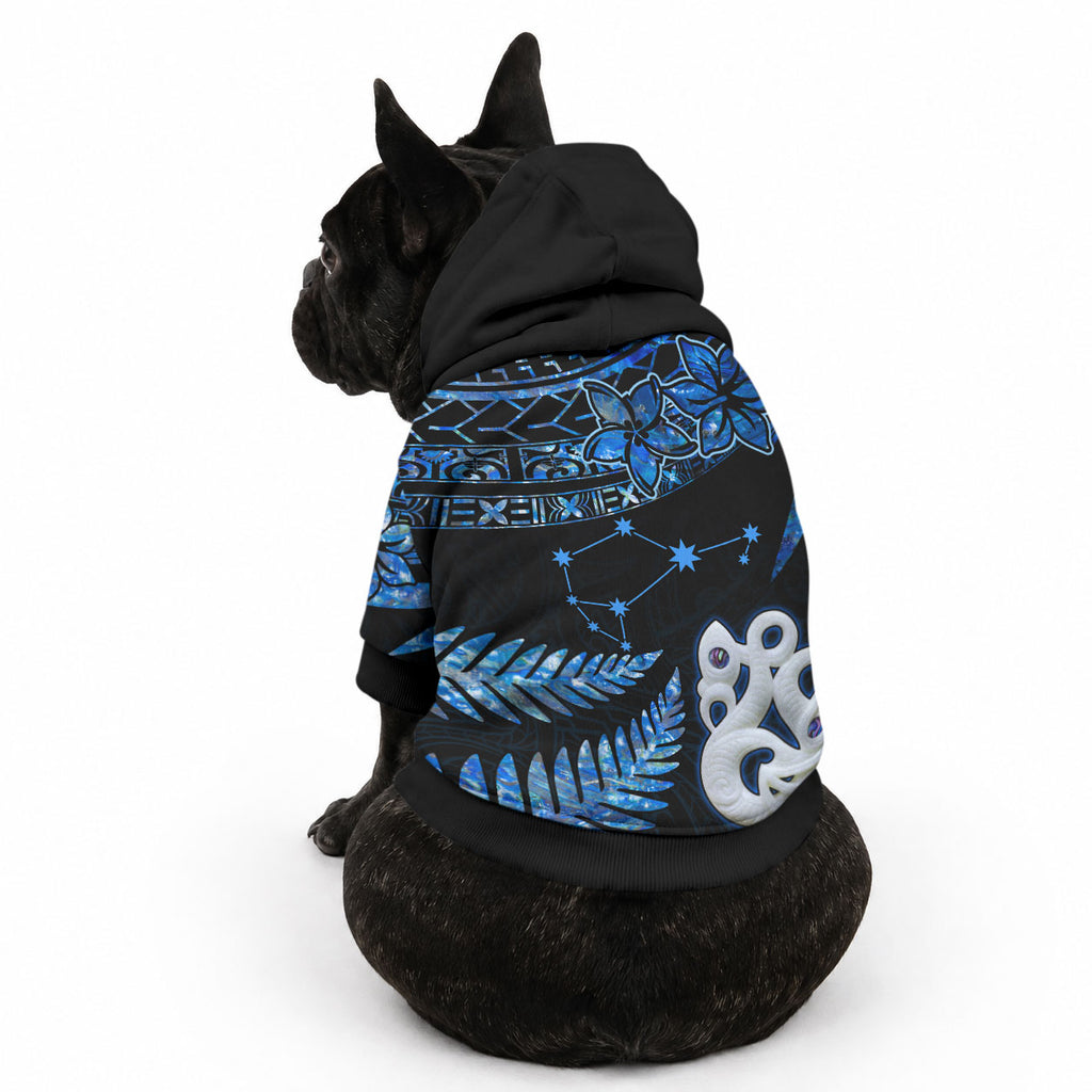 Matariki New Zealand Pet Hoodie Maori Manaia with Paua Shell - Blue