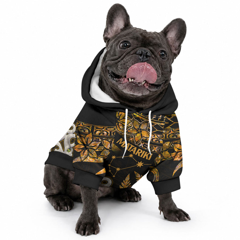 Matariki Stars Manaia with Paua Shell - Gold Pet Hoodie