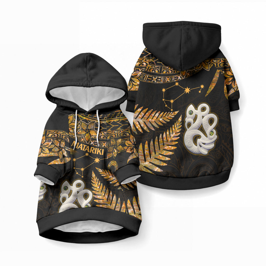 Matariki Stars Manaia with Paua Shell - Gold Pet Hoodie