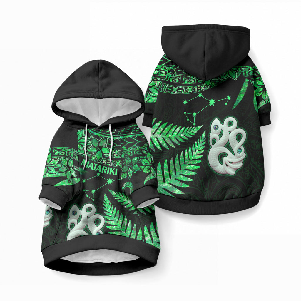 Matariki Stars Manaia with Paua Shell - Green Pet Hoodie