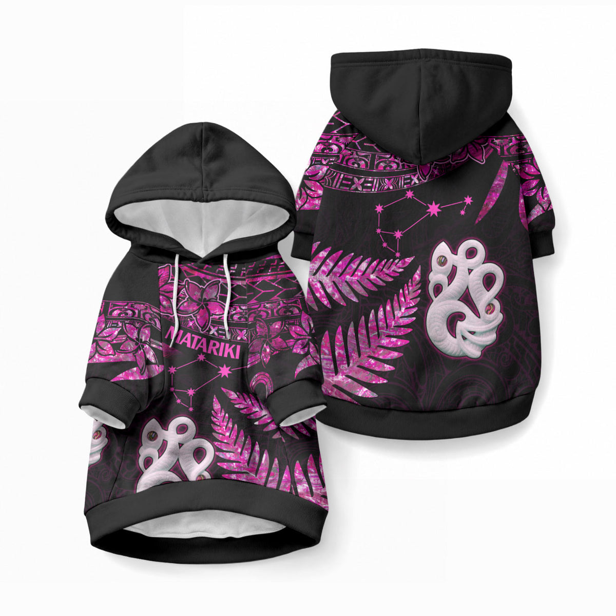 New Zealand Pet Hoodie Matariki NZ Manaia with Paua Shell - Pink