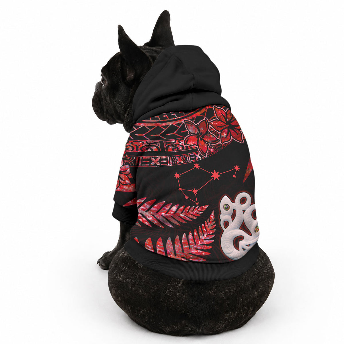 Matariki Pet Hoodie NZ New Year Manaia with Paua Shell - Red