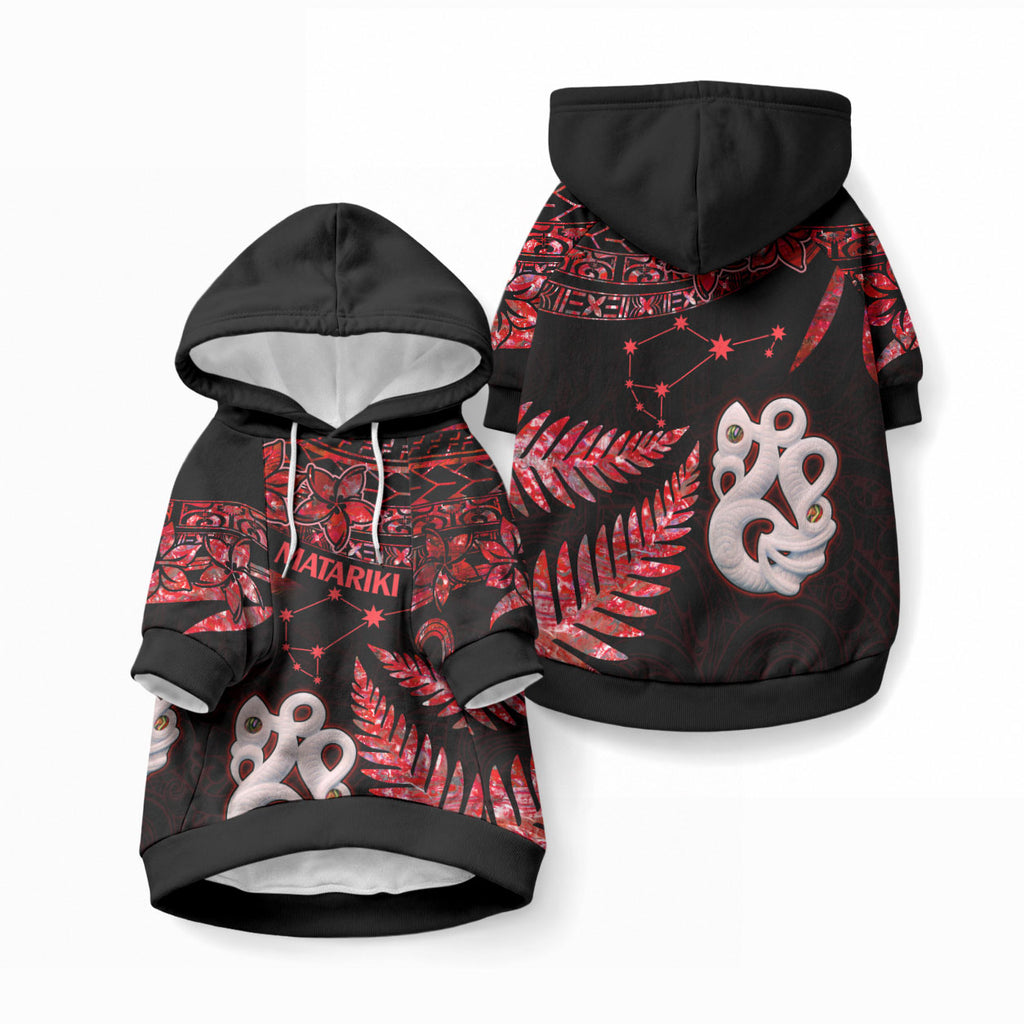 Matariki Pet Hoodie NZ New Year Manaia with Paua Shell - Red
