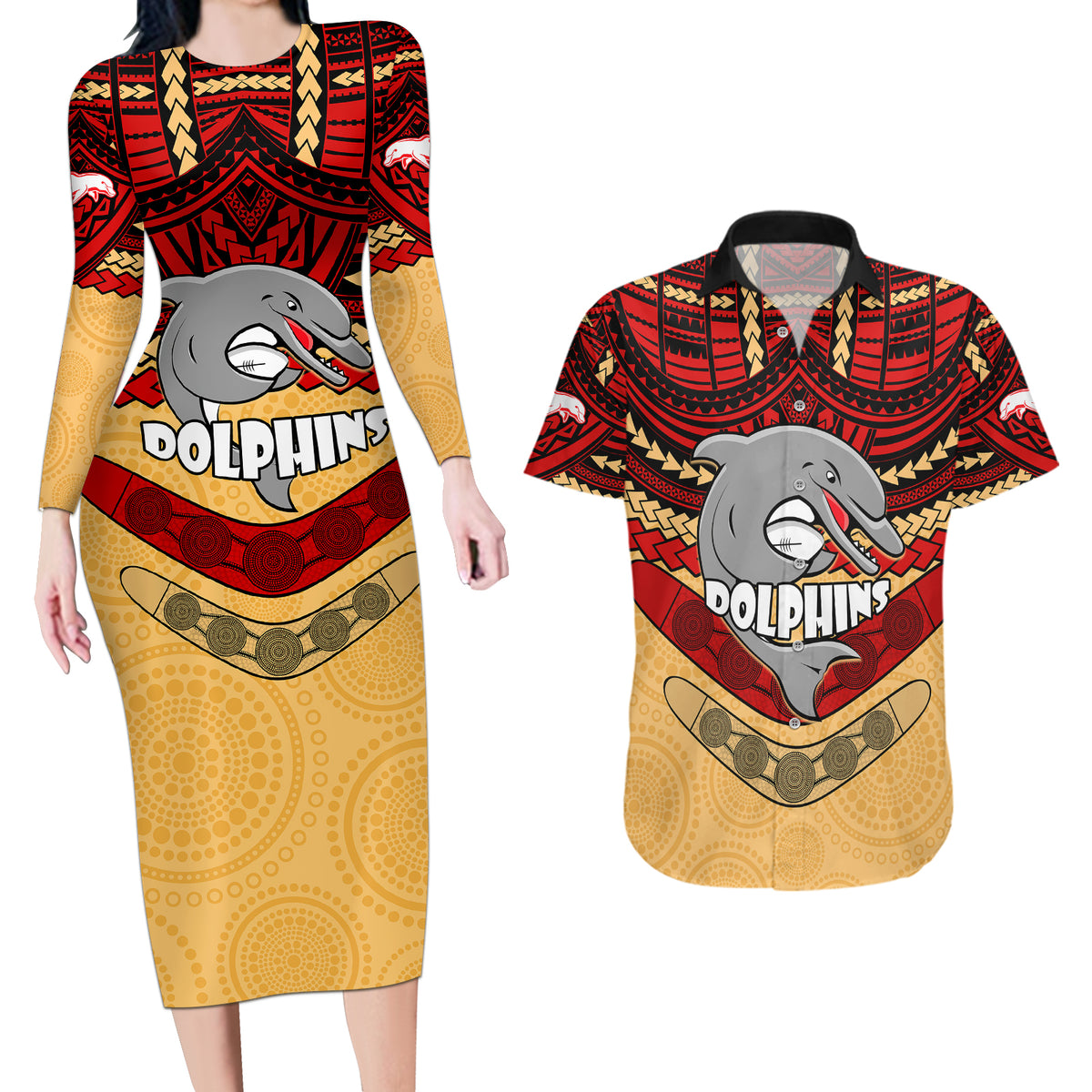 dolphins-rugby-couples-matching-long-sleeve-bodycon-dress-and-hawaiian-shirt-polynesian-and-aboriginal-vibe