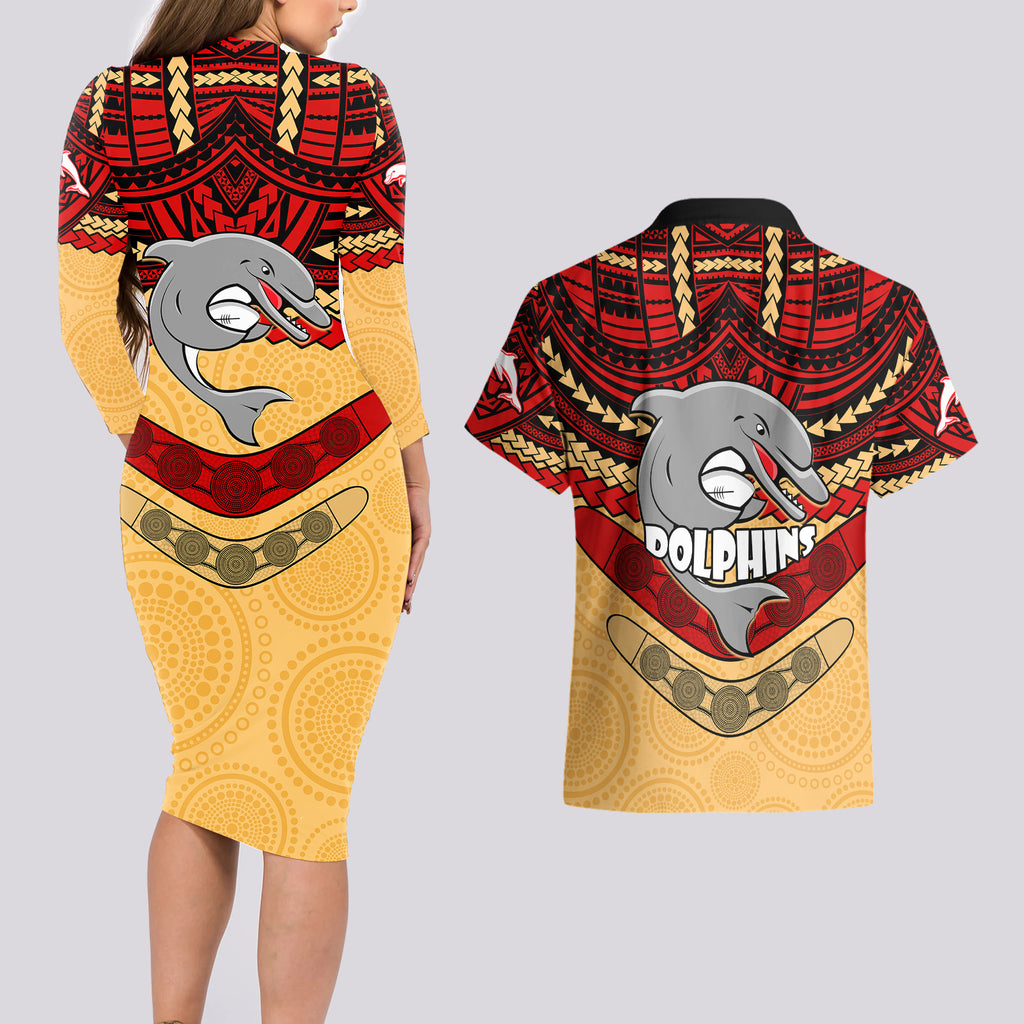 dolphins-rugby-couples-matching-long-sleeve-bodycon-dress-and-hawaiian-shirt-polynesian-and-aboriginal-vibe