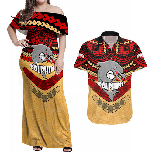 dolphins-rugby-couples-matching-off-shoulder-maxi-dress-and-hawaiian-shirt-polynesian-and-aboriginal-vibe