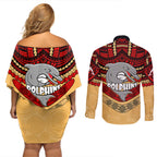 dolphins-rugby-couples-matching-off-shoulder-short-dress-and-long-sleeve-button-shirts-polynesian-and-aboriginal-vibe