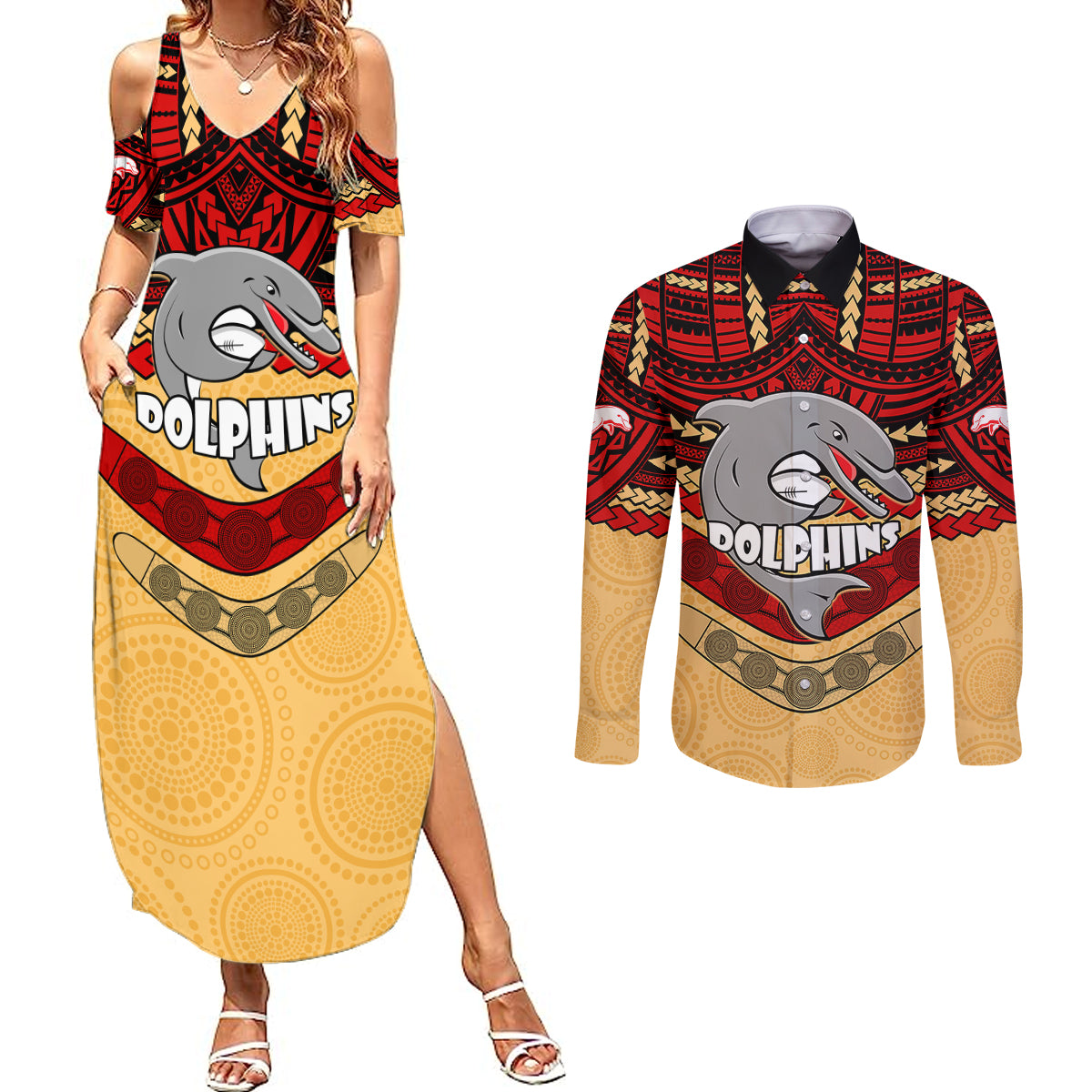 dolphins-rugby-couples-matching-summer-maxi-dress-and-long-sleeve-button-shirts-polynesian-and-aboriginal-vibe
