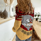 Dolphins Rugby Women Casual Shirt Polynesian and Aboriginal Vibe LT9