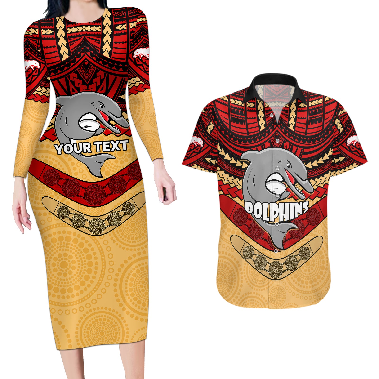 custom-dolphins-rugby-couples-matching-long-sleeve-bodycon-dress-and-hawaiian-shirt-polynesian-and-aboriginal-vibe