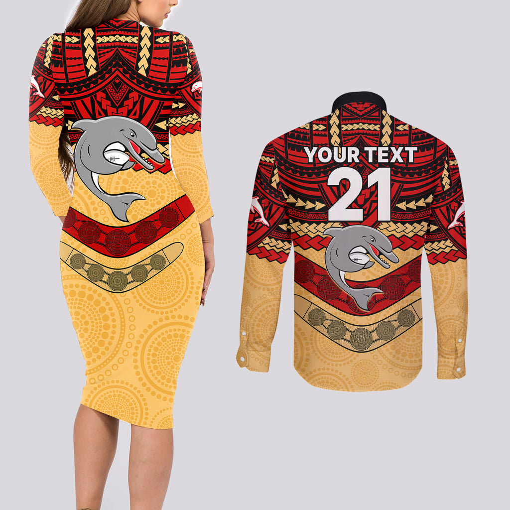 custom-dolphins-rugby-couples-matching-long-sleeve-bodycon-dress-and-long-sleeve-button-shirts-polynesian-and-aboriginal-vibe