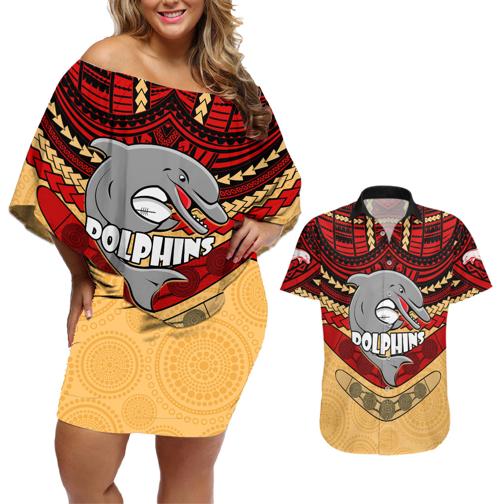 custom-dolphins-rugby-couples-matching-off-shoulder-short-dress-and-hawaiian-shirt-polynesian-and-aboriginal-vibe