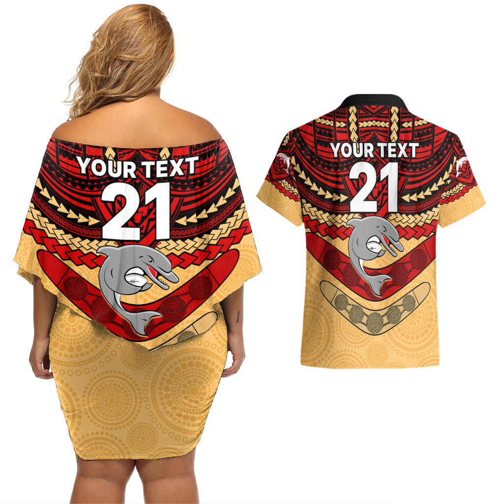 custom-dolphins-rugby-couples-matching-off-shoulder-short-dress-and-hawaiian-shirt-polynesian-and-aboriginal-vibe