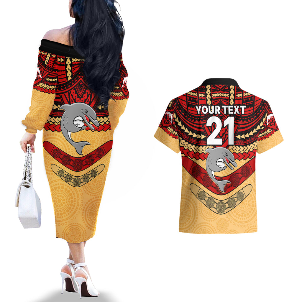 custom-dolphins-rugby-couples-matching-off-the-shoulder-long-sleeve-dress-and-hawaiian-shirt-polynesian-and-aboriginal-vibe