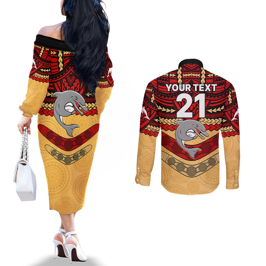 custom-dolphins-rugby-couples-matching-off-the-shoulder-long-sleeve-dress-and-long-sleeve-button-shirts-polynesian-and-aboriginal-vibe