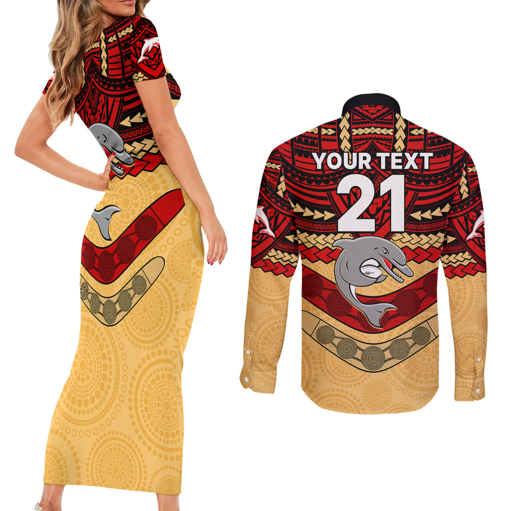 custom-dolphins-rugby-couples-matching-short-sleeve-bodycon-dress-and-long-sleeve-button-shirts-polynesian-and-aboriginal-vibe