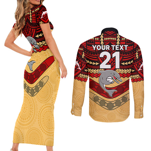 custom-dolphins-rugby-couples-matching-short-sleeve-bodycon-dress-and-long-sleeve-button-shirts-polynesian-and-aboriginal-vibe