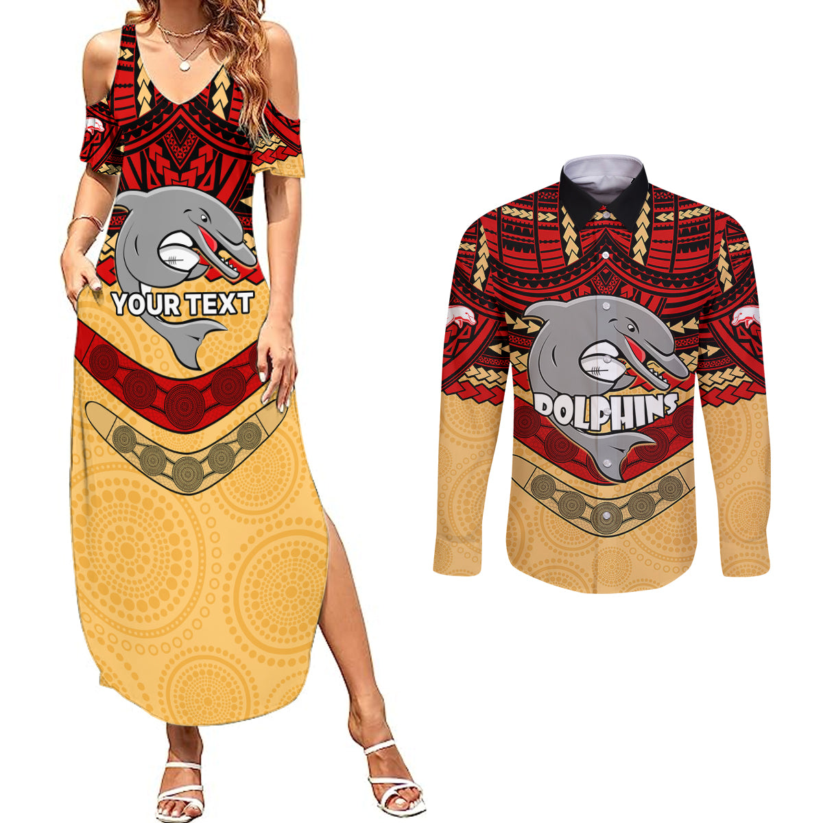 custom-dolphins-rugby-couples-matching-summer-maxi-dress-and-long-sleeve-button-shirts-polynesian-and-aboriginal-vibe