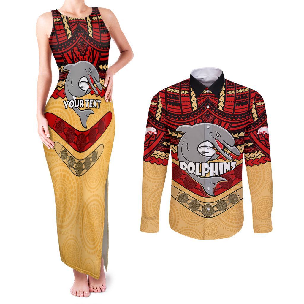 custom-dolphins-rugby-couples-matching-tank-maxi-dress-and-long-sleeve-button-shirts-polynesian-and-aboriginal-vibe